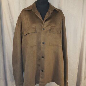 Men's CLAIBORNE Brown Suede-Like Button-Down Shirt - L